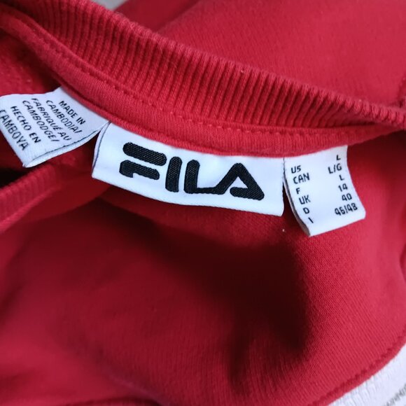 Fila Red Men's Crewneck Sweatshirt With Logo & Striped Cuffs Large - Picture 5 of 5